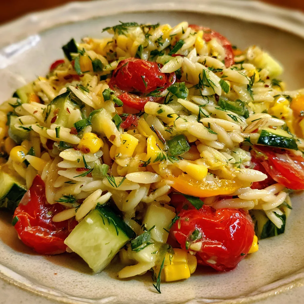 Grilled Corn Orzo Salad with Scallion Dill Dressing