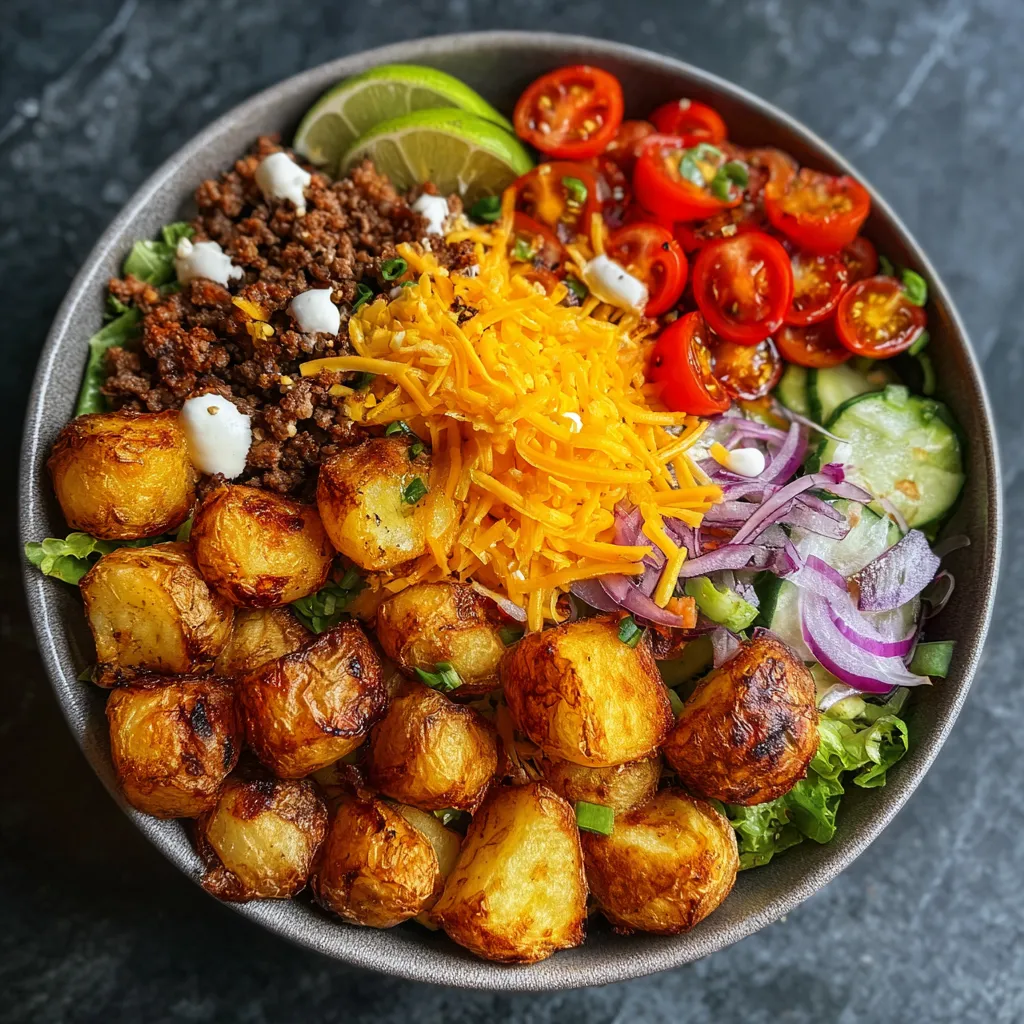 Smash Burger Bowl with Crispy Potatoes and Zesty Toppings