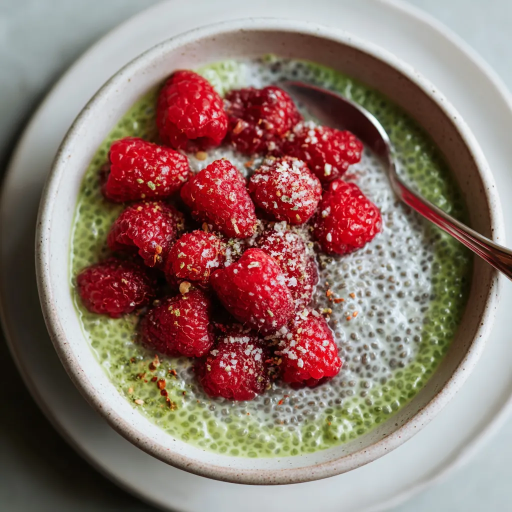 Healthy Matcha Raspberry Chia Pudding