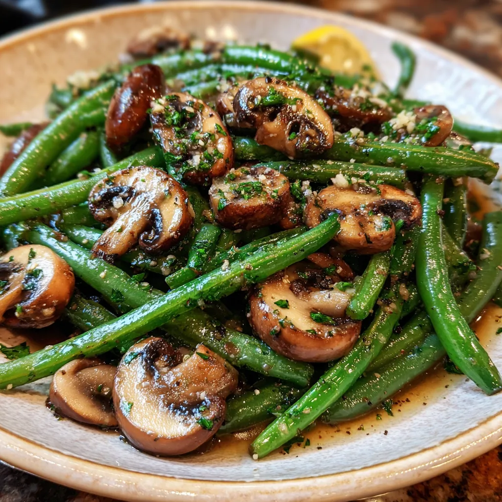 Garlic Butter Sautéed Green Beans and Mushrooms