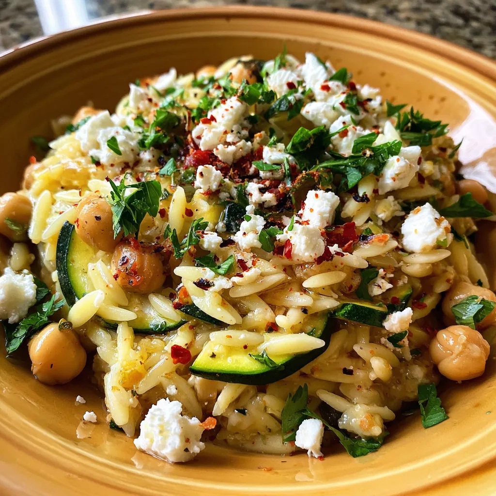 Roasted Zucchini Orzo With Chickpeas and Feta