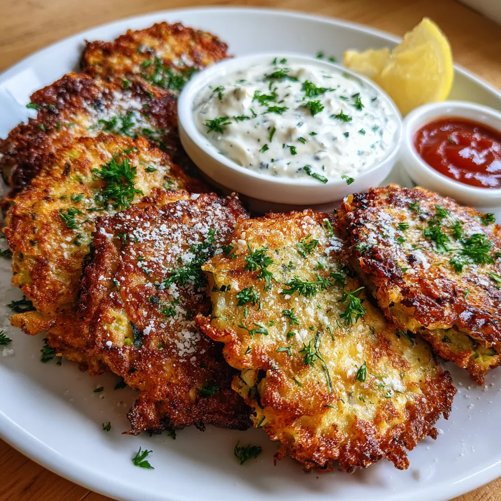 Crispy Parmesan Zucchini Fritters with Herbed Sour Cream Dip