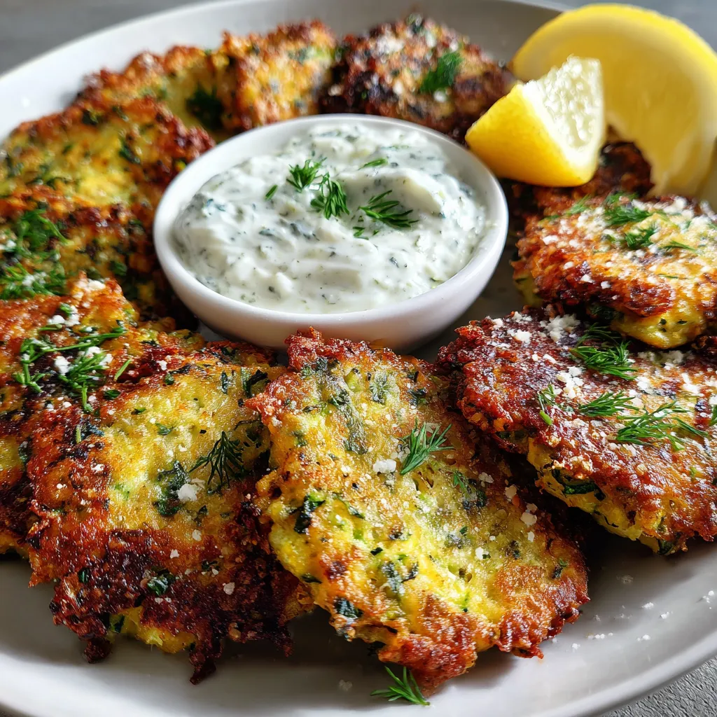 Crispy Parmesan Zucchini Fritters with Herb Greek Yogurt Dip