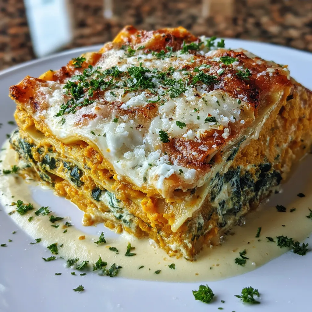 Healthy Pumpkin Spinach Lasagna Vegetarian