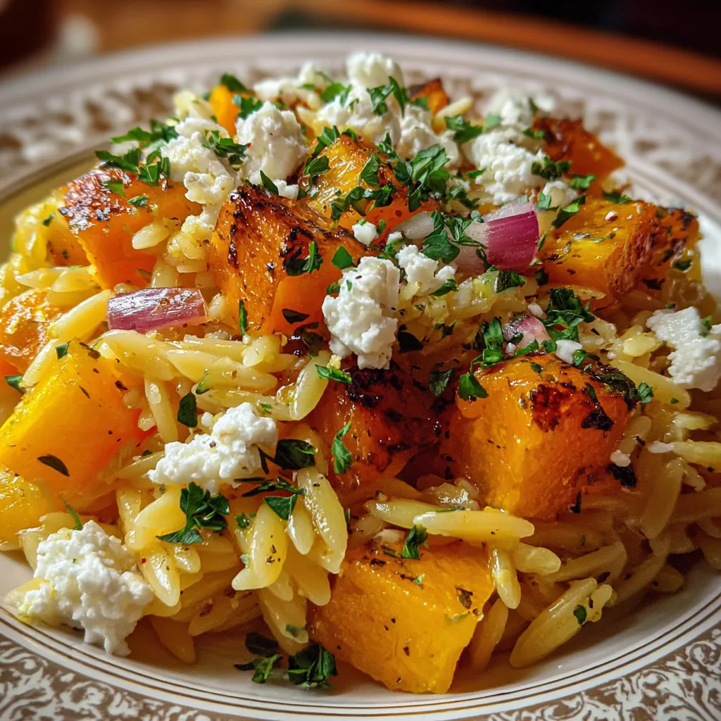 Roasted Butternut Apple Orzo with Goat Cheese
