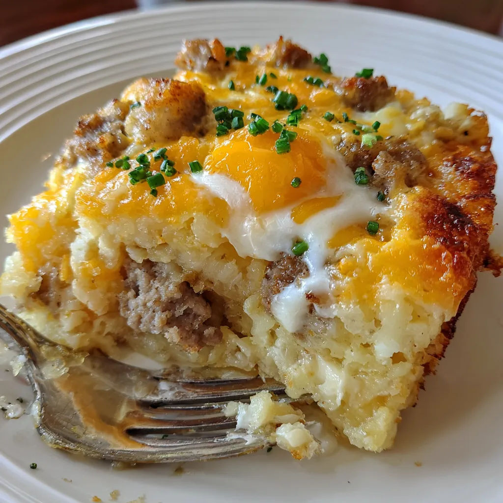 Sausage Egg and Cream Cheese Hashbrown Casserole
