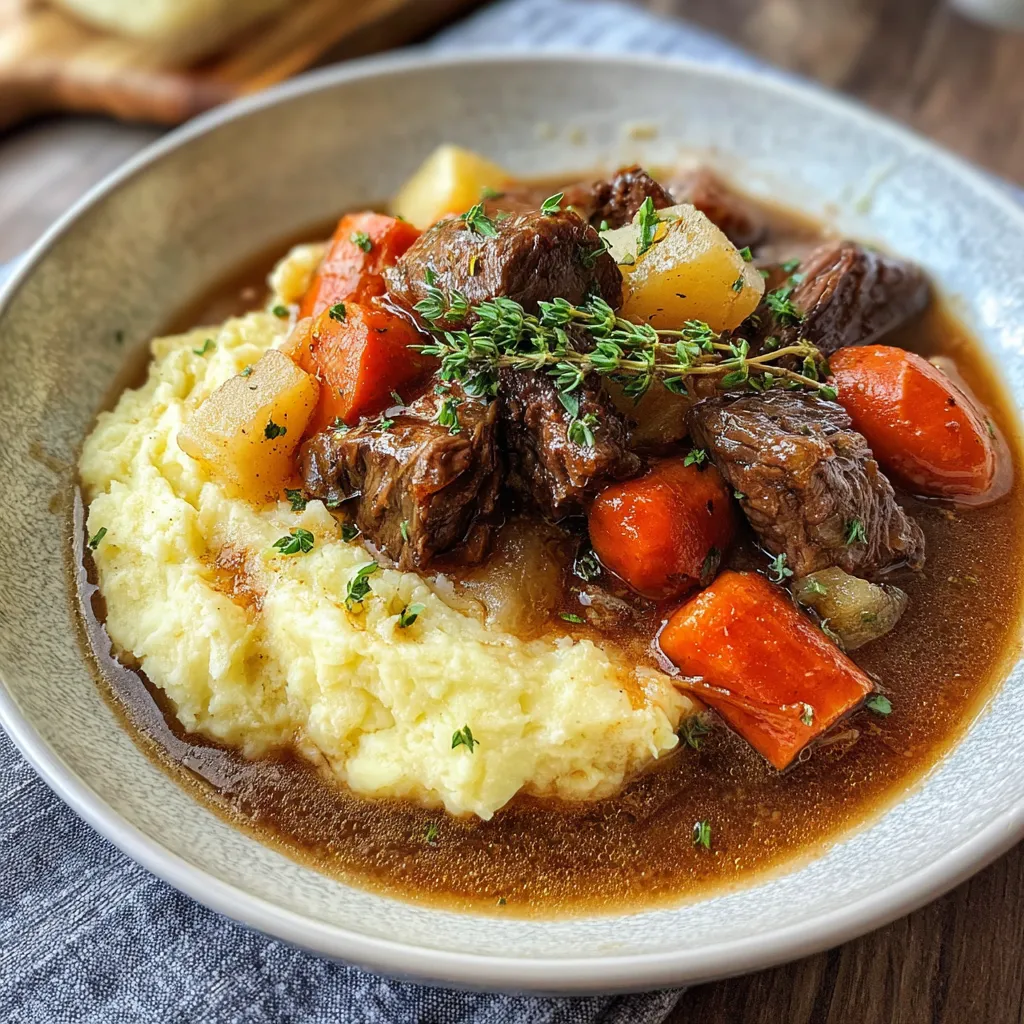 Fall Apple Cider Beef Stew over Mashed Potatoes