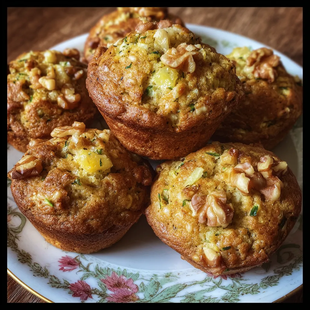 Moist Zucchini Muffins with Pineapple and Crunchy Walnuts