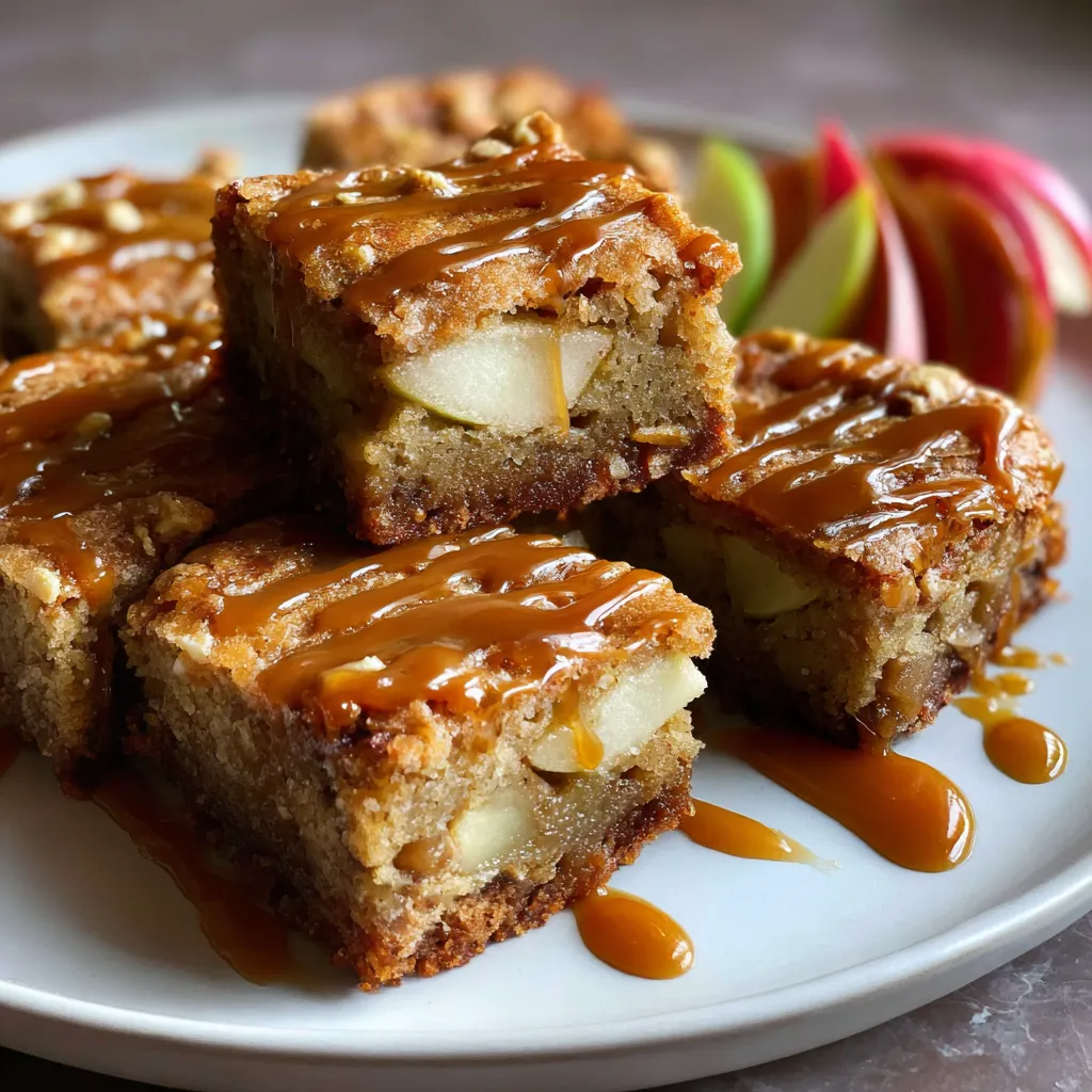 Chewy Apple Blondies with Fresh Apples and Caramel Swirl