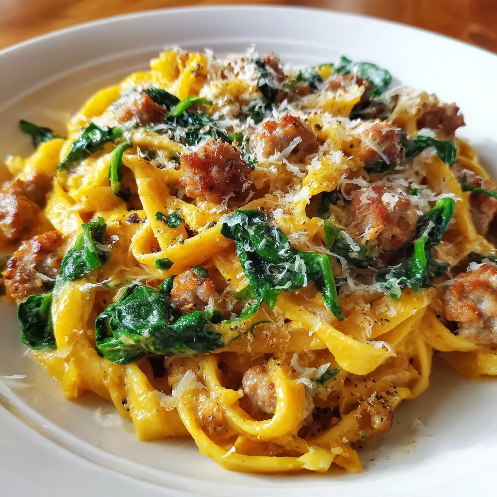 Creamy Butternut Squash Pasta with Sausage and Spinach
