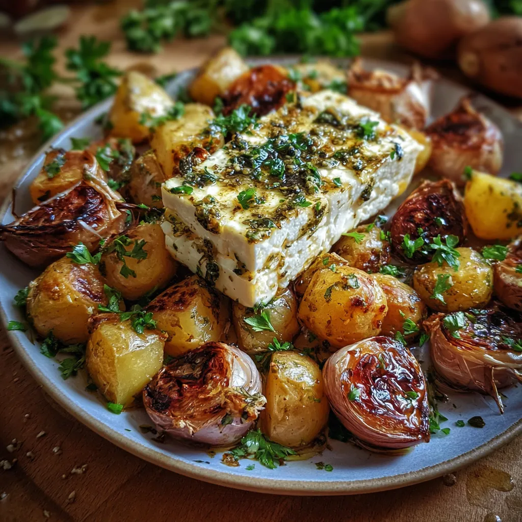 Roasted Potatoes with Baked Feta and Garlic