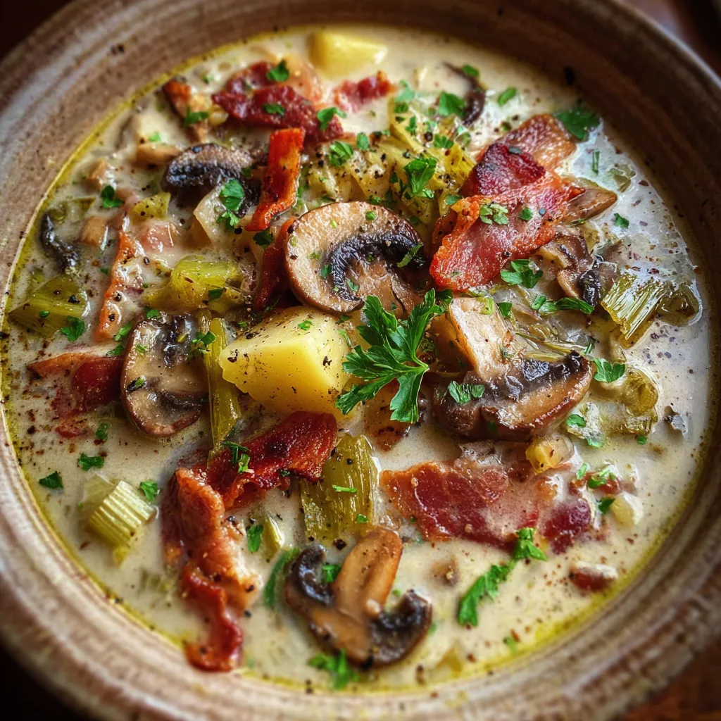 Wild Mushroom Chowder with Bacon and Leeks