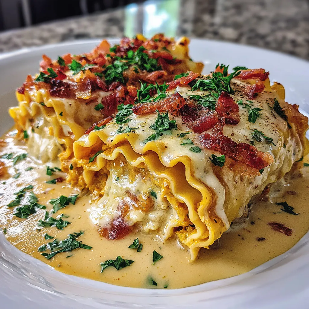Creamy Pumpkin Lasagna Rolls with Bacon