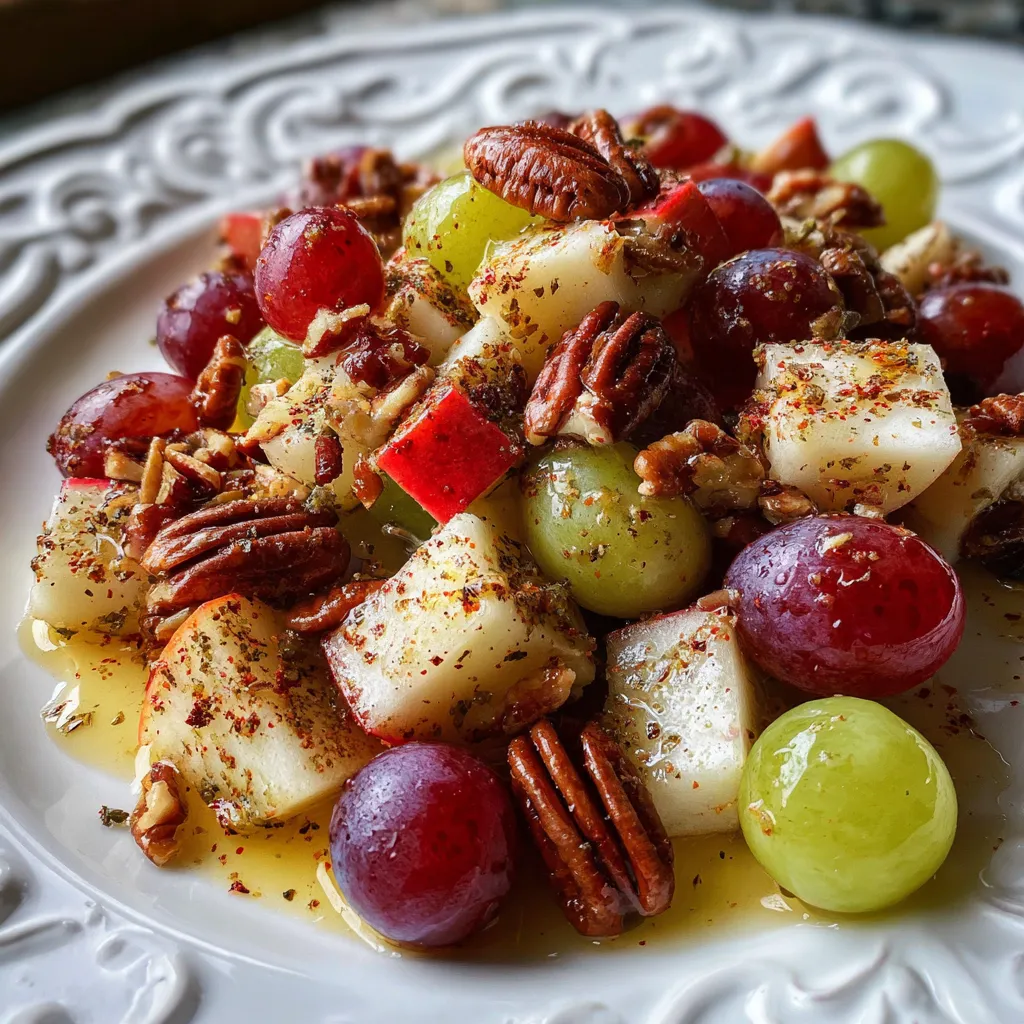 Cinnamon-Spiced Apple and Red Grape Salad with Toasted Pecans and Honey Drizzle
