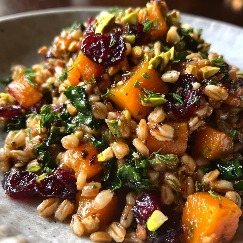 Farro With Sweet Potatoes Kale Dried Cranberries Pistachios