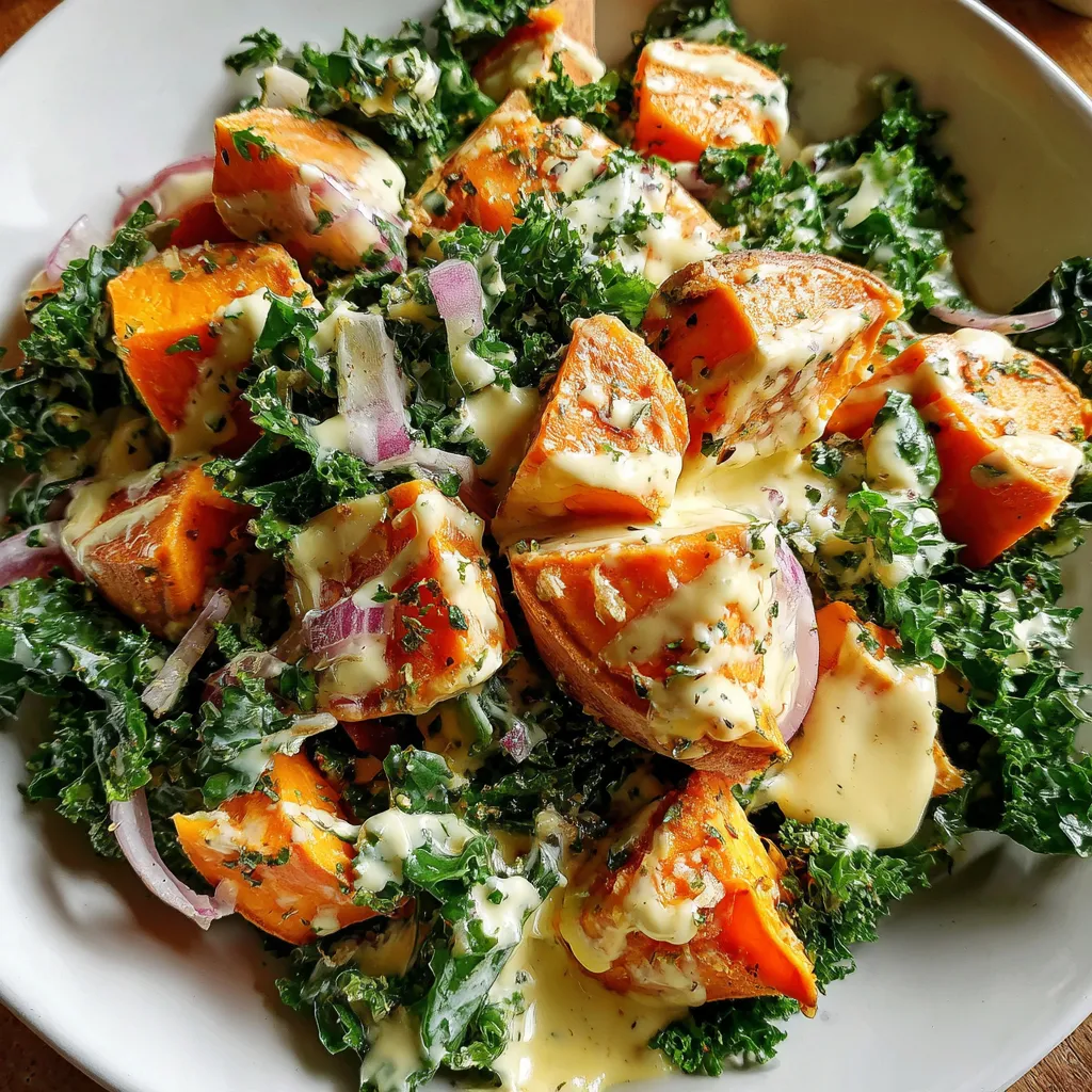 Sweet Potato Kale Salad with Creamy Honey Mustard Dressing