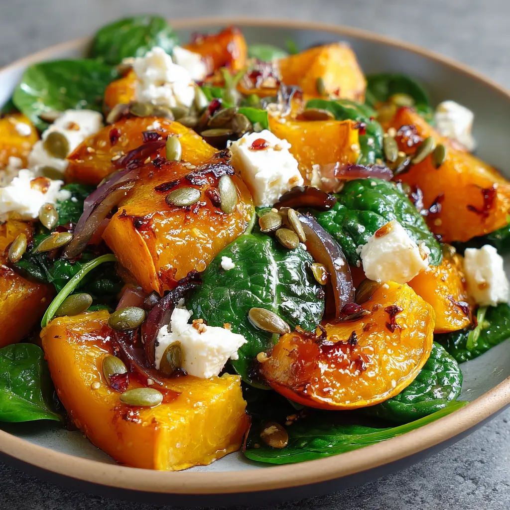 Roast Pumpkin Spinach and Feta Salad