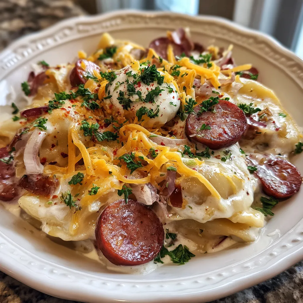 Crockpot Pierogi Casserole with Kielbasa