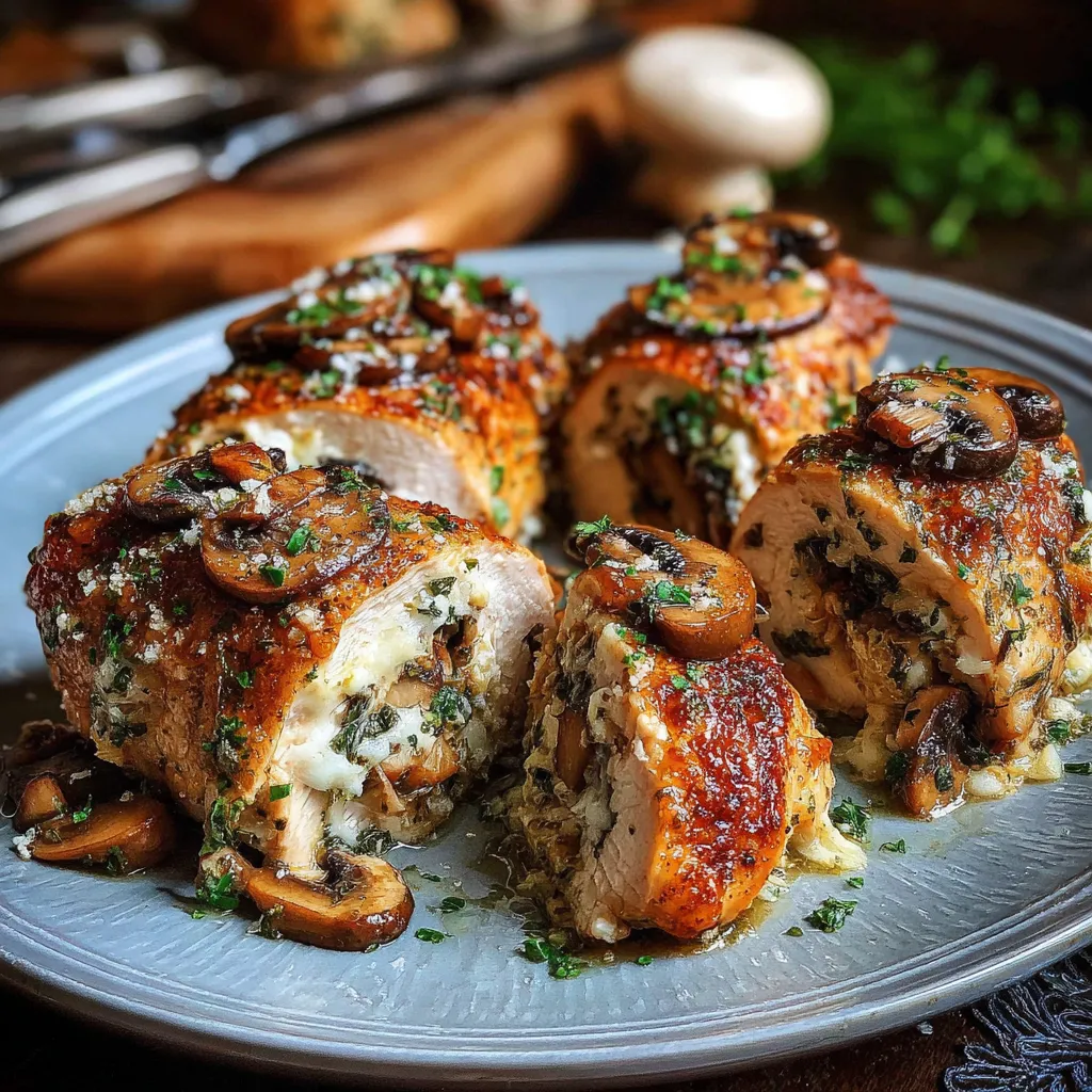 Cheesy Garlic Butter Mushroom Stuffed Chicken