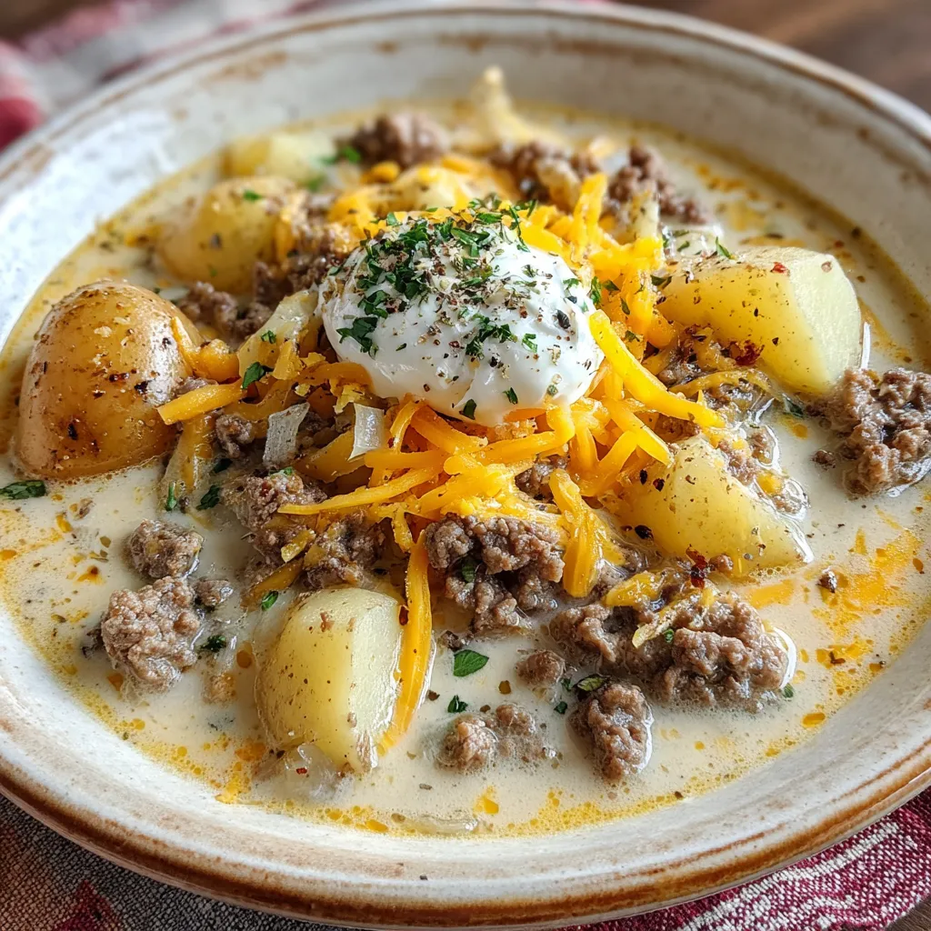 Crockpot Creamy Potato &amp; Hamburger Soup