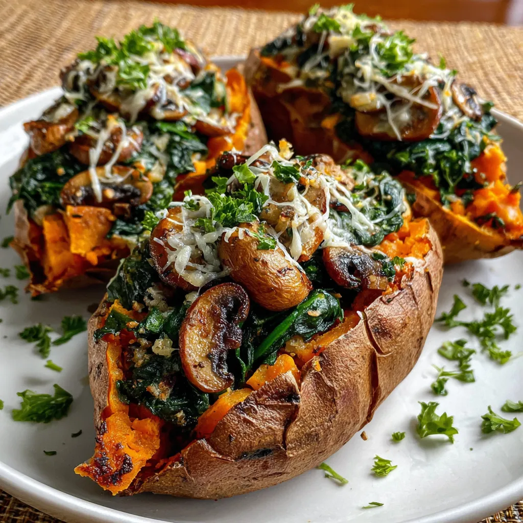 Spinach &amp; Mushroom Stuffed Sweet Potatoes