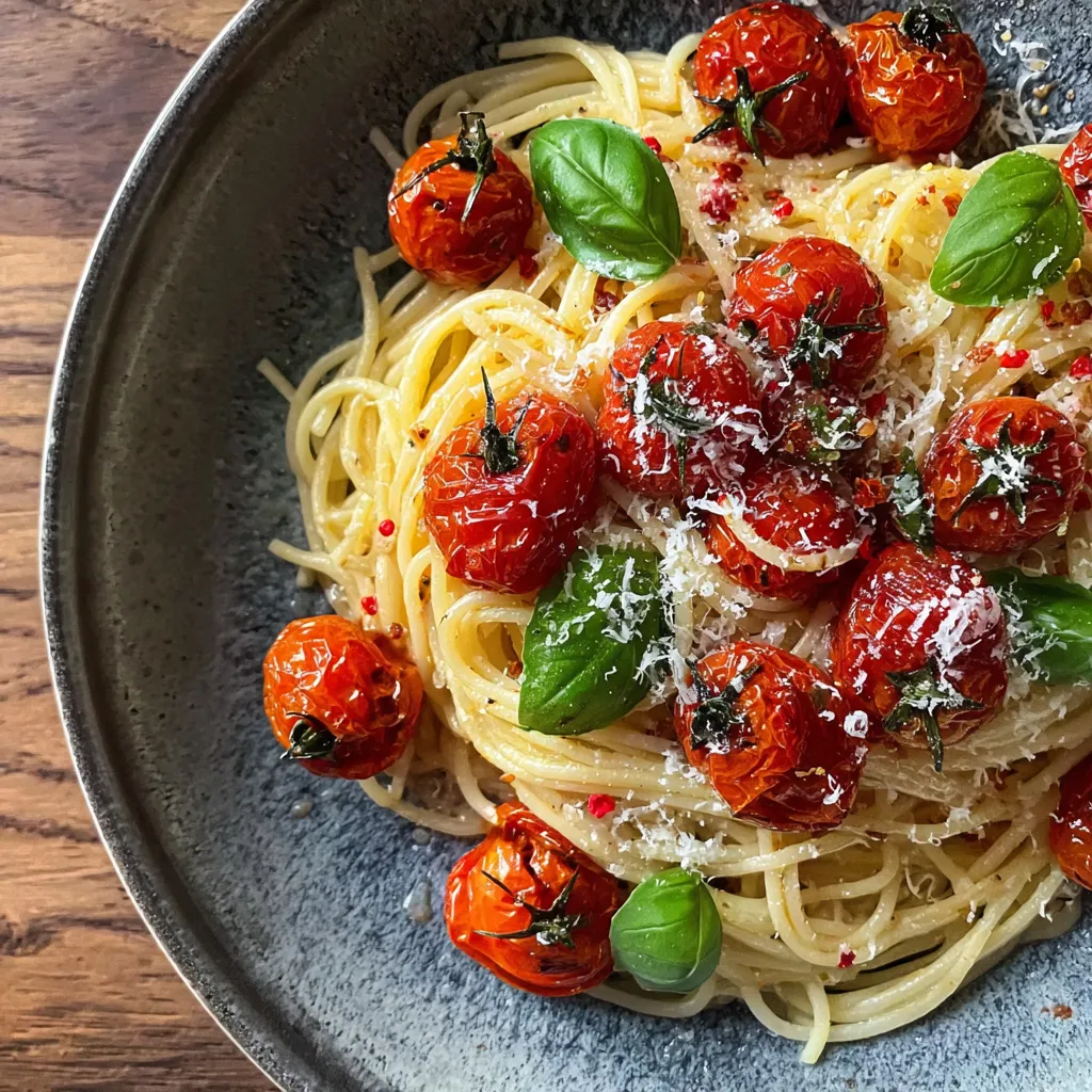 Italian Garlic Pasta with Roasted Tomatoes