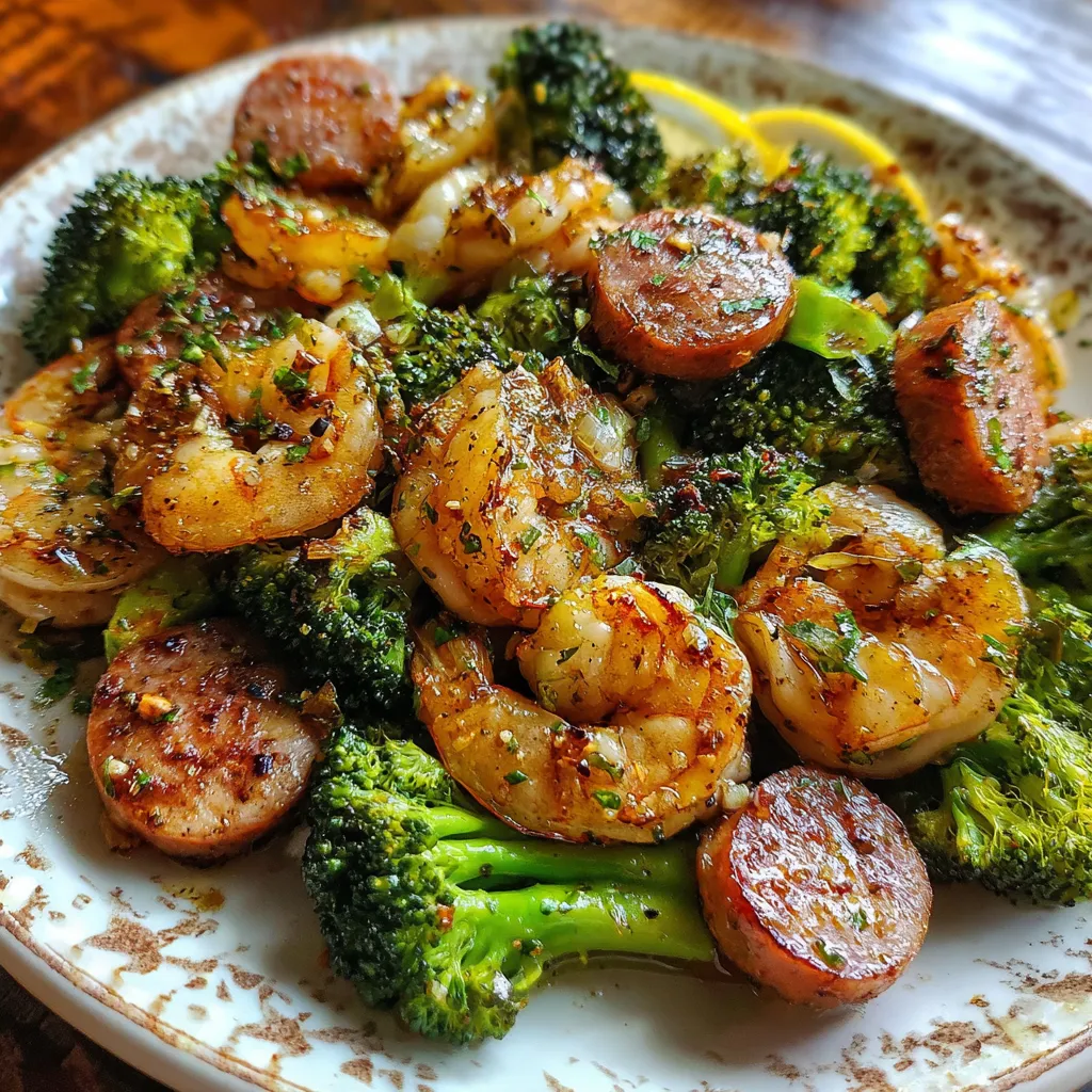Healthy Honey Garlic Shrimp Sausage &amp; Broccoli