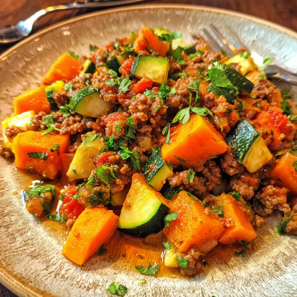 Sweet Potato &amp; Zucchini Ground Beef Skillet
